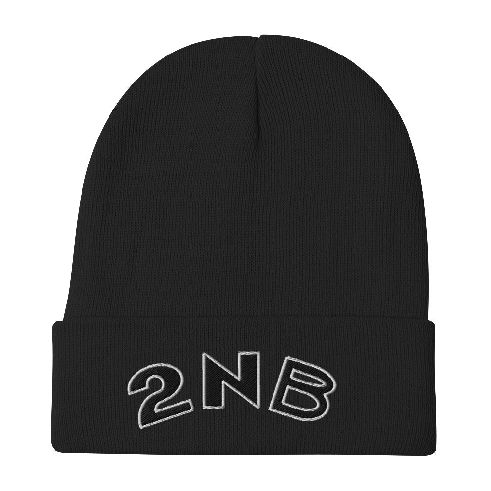 2's & Booze Initial Black/White Embroidered Beanie